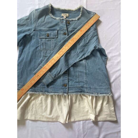LOGO Lori Goldstein Denim Jacket W/ Frayed Hem & Layered White Shirt Womens 18W - Picture 4 of 8